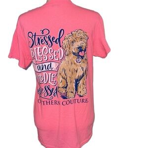 Southern Couture Safety Pink Stressed Blessed and Doodle Obsessed T-Shirt S